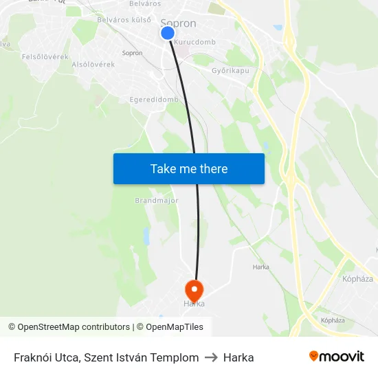 Fraknói Utca, Szent István Templom to Harka map