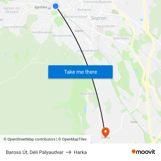 Baross Út, Déli Pályaudvar to Harka map