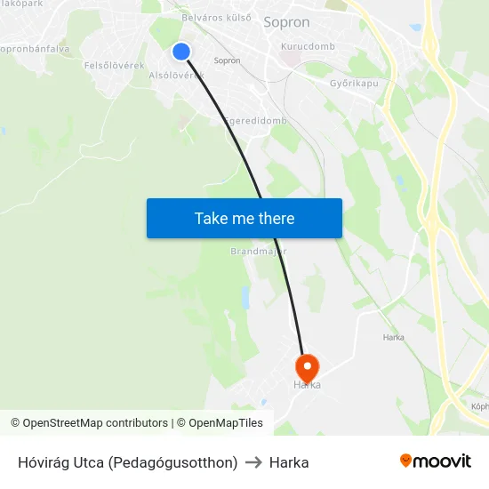 Hóvirág Utca (Pedagógusotthon) to Harka map
