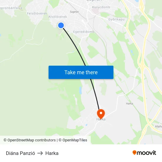 Diána Panzió to Harka map