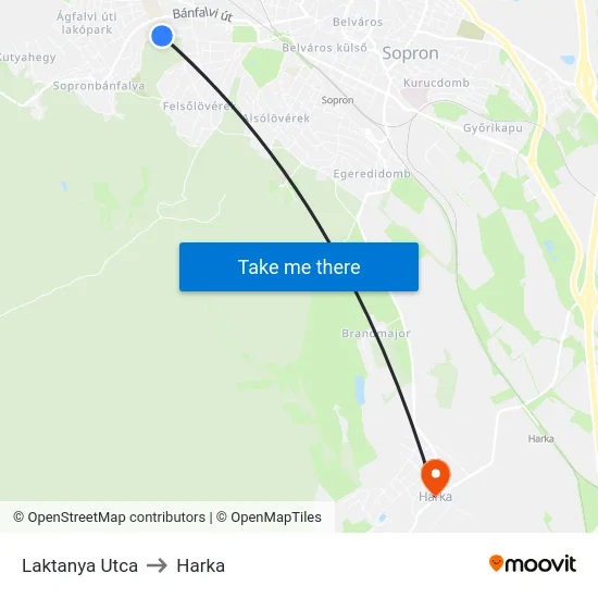 Laktanya Utca to Harka map