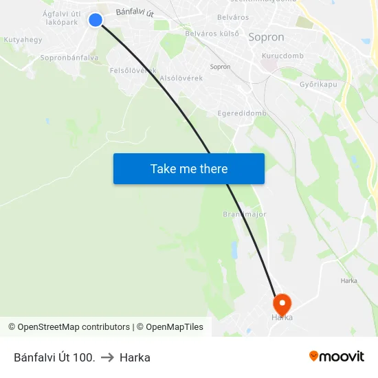 Bánfalvi Út 100. to Harka map