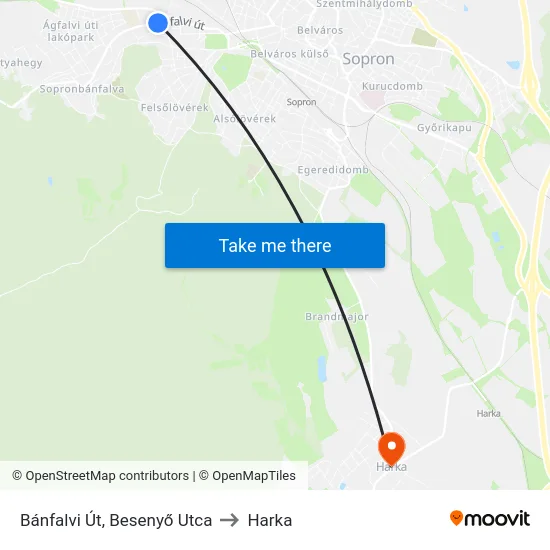 Bánfalvi Út, Besenyő Utca to Harka map