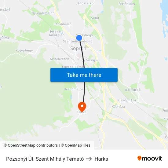 Pozsonyi Út, Szent Mihály Temető to Harka map