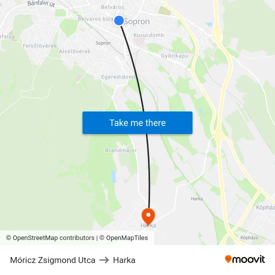 Móricz Zsigmond Utca to Harka map