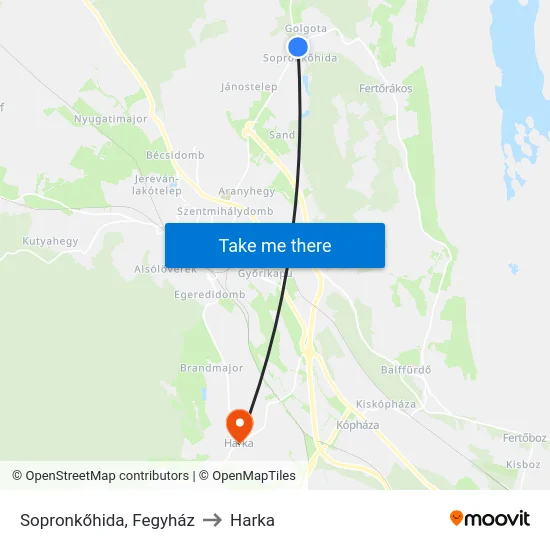 Sopronkőhida, Fegyház to Harka map