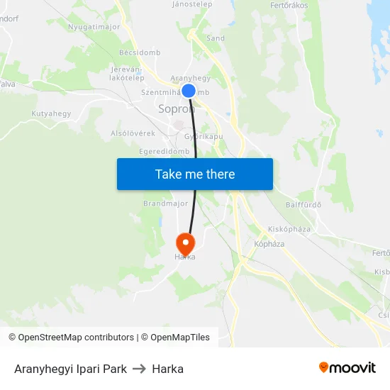 Aranyhegyi Ipari Park to Harka map