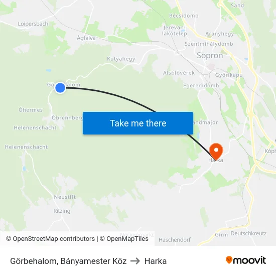 Görbehalom, Bányamester Köz to Harka map