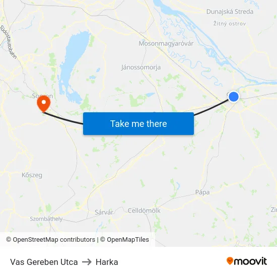 Vas Gereben Utca to Harka map