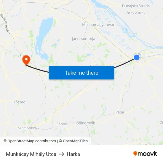 Munkácsy Mihály Utca to Harka map