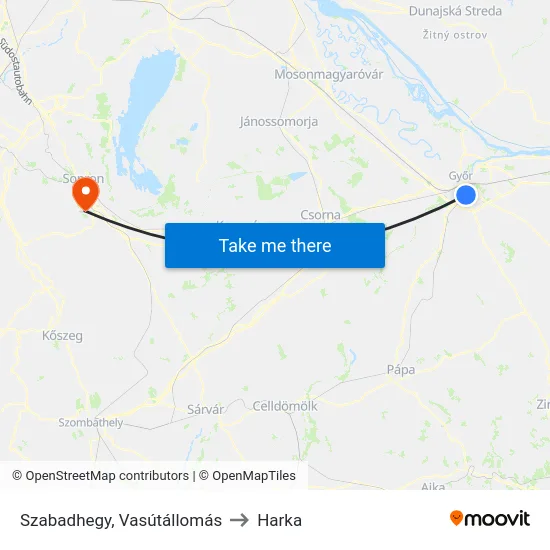 Szabadhegy, Vasútállomás to Harka map