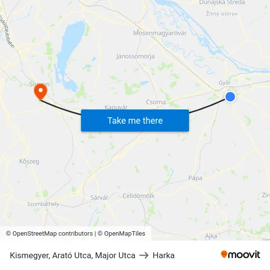 Kismegyer, Arató Utca, Major Utca to Harka map