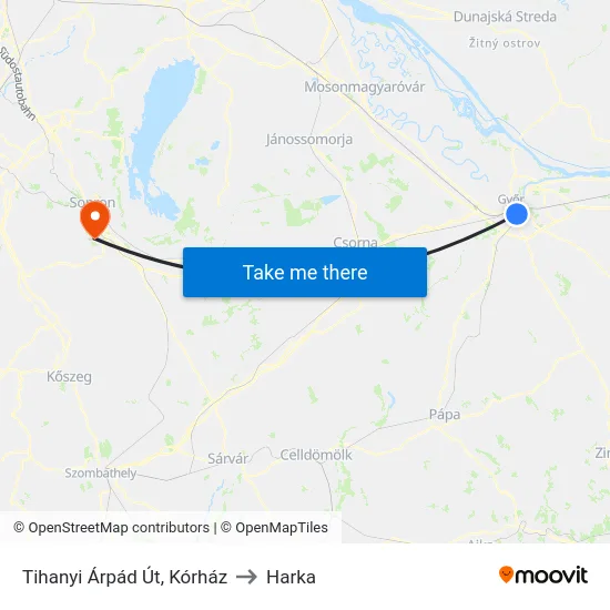 Tihanyi Árpád Út, Kórház to Harka map