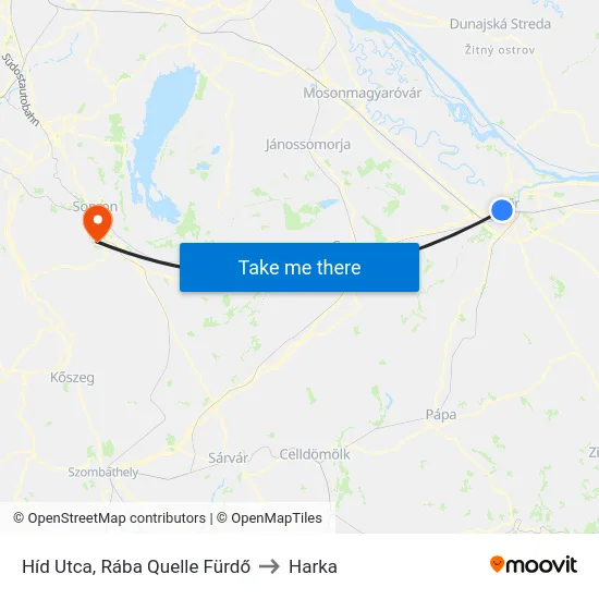 Híd Utca, Rába Quelle Fürdő to Harka map