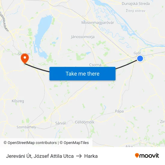 Jereváni Út, József Attila Utca to Harka map