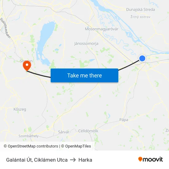 Galántai Út, Ciklámen Utca to Harka map
