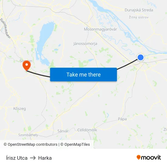 Írisz Utca to Harka map