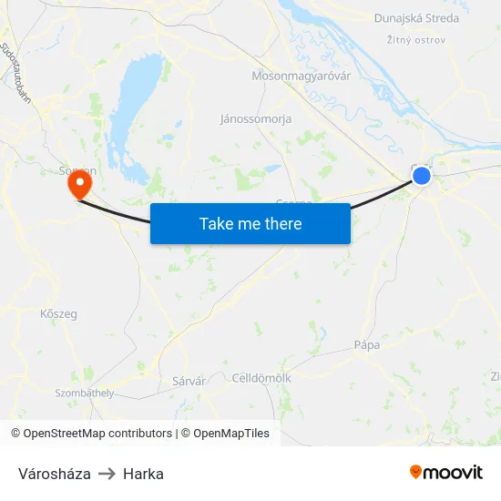 Városháza to Harka map