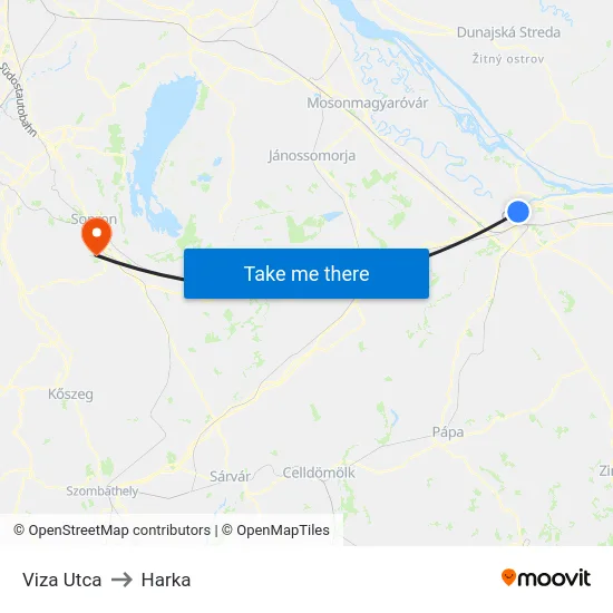 Viza Utca to Harka map