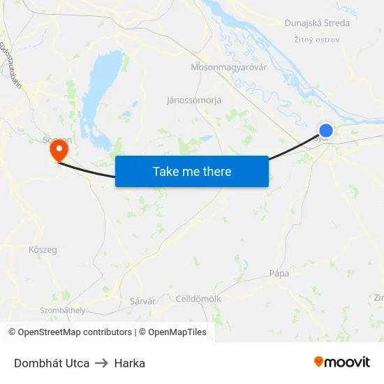 Dombhát Utca to Harka map