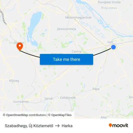 Szabadhegy, Új Köztemető to Harka map