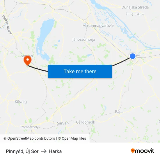 Pinnyéd, Új Sor to Harka map