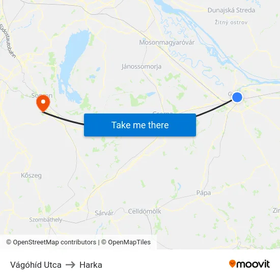 Vágóhíd Utca to Harka map