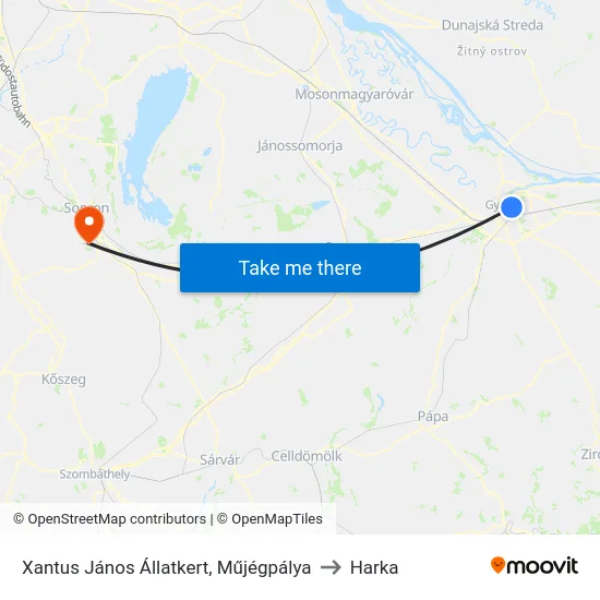 Xantus János Állatkert, Műjégpálya to Harka map