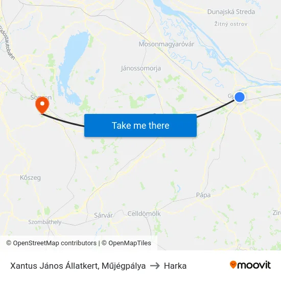 Xantus János Állatkert, Műjégpálya to Harka map