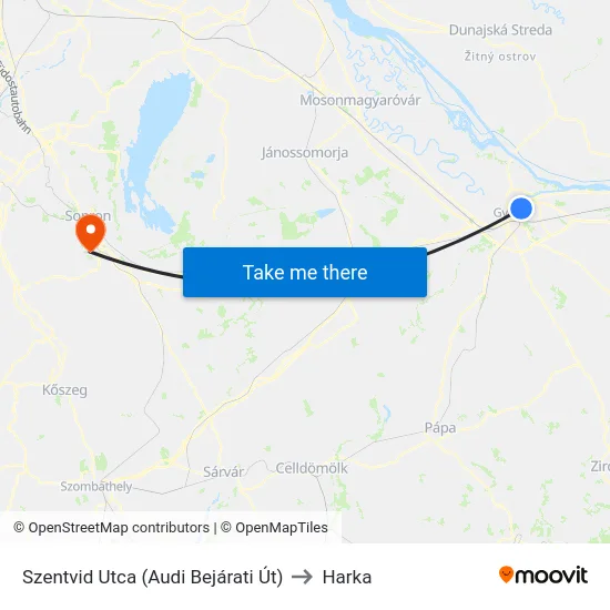 Szentvid Utca (Audi Bejárati Út) to Harka map