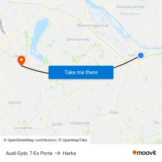 Audi-Gyár, 7-Es Porta to Harka map