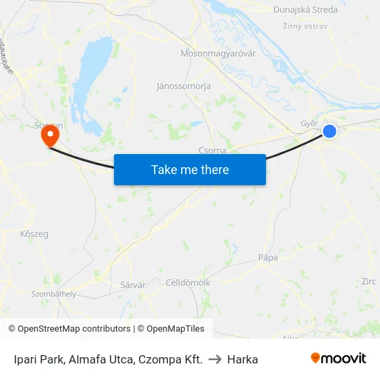 Ipari Park, Almafa Utca, Czompa Kft. to Harka map