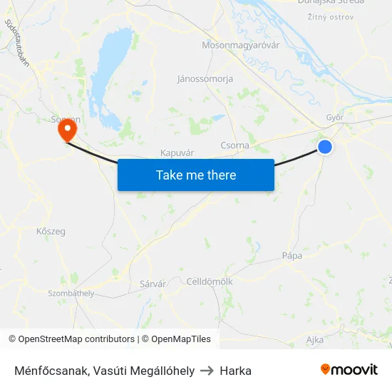 Ménfőcsanak, Vasúti Megállóhely to Harka map