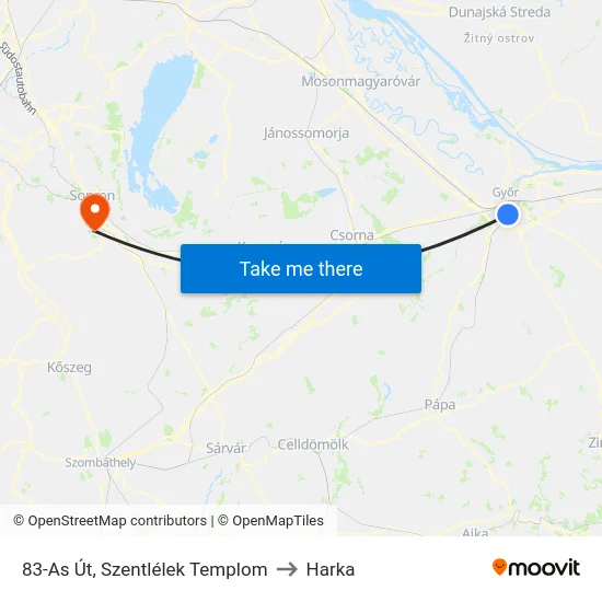 83-As Út, Szentlélek Templom to Harka map