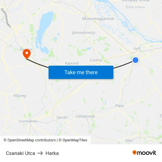 Csanaki Utca to Harka map