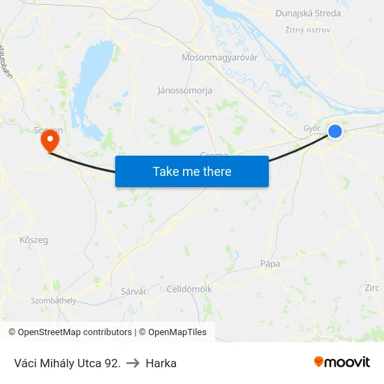 Váci Mihály Utca 92. to Harka map