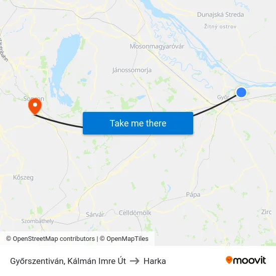 Győrszentiván, Kálmán Imre Út to Harka map