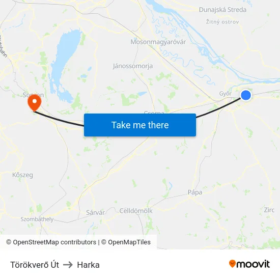Törökverő Út to Harka map
