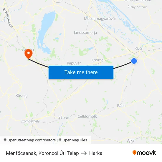 Ménfőcsanak, Koroncói Úti Telep to Harka map