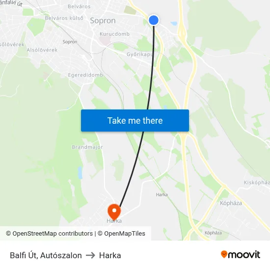 Balfi Út, Autószalon to Harka map