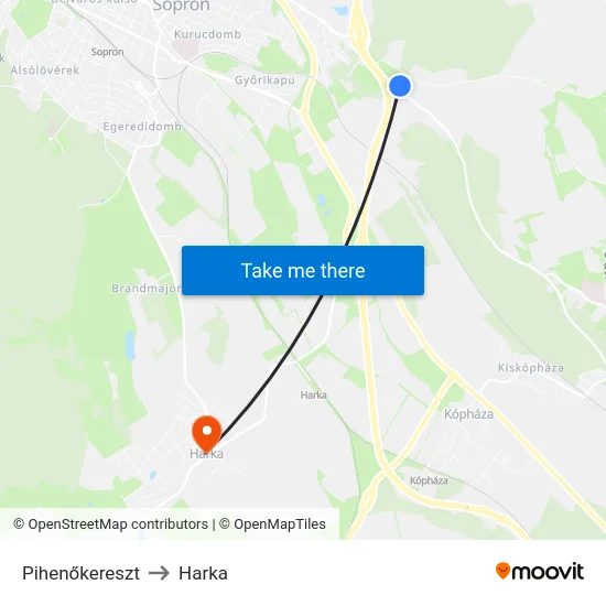 Pihenőkereszt to Harka map