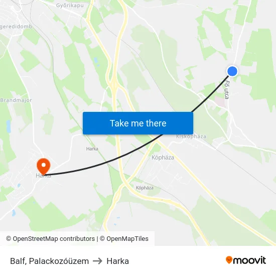 Balf, Palackozóüzem to Harka map