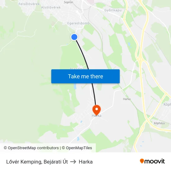 Lővér Kemping, Bejárati Út to Harka map