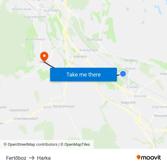 Fertőboz to Harka map