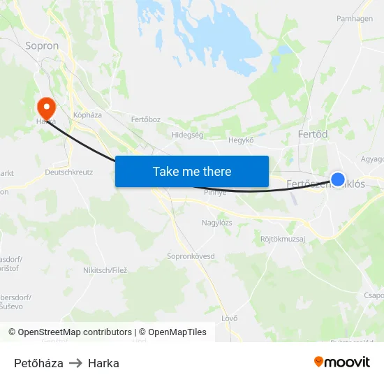 Petőháza to Harka map