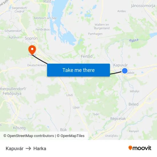 Kapuvár to Harka map