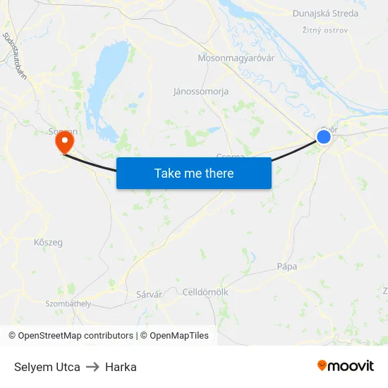 Selyem Utca to Harka map