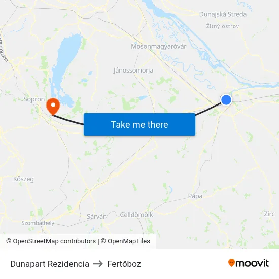 Dunapart Rezidencia to Fertőboz map