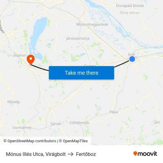 Mónus Illés Utca, Virágbolt to Fertőboz map