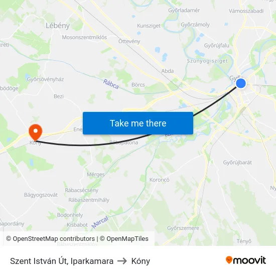 Szent István Út, Iparkamara to Kóny map